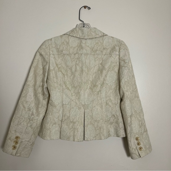 Banana Republic Cream Wool Brocade Tapered Cropped Blazer Size  2 Quiet Luxury - Picture 3 of 16
